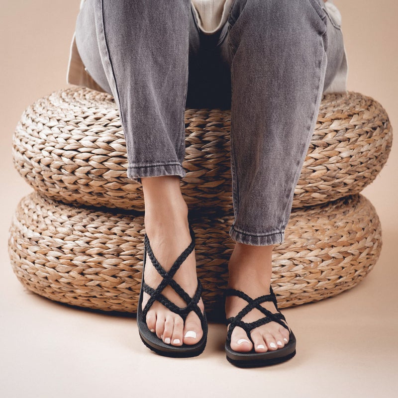 Plaka Lagoon Arch Support Sandals for Women - Comfort Collection, Strappy Braided & Water-Resistant Design - Ideal for Walking, Beach & Summer Use - Patented Sole - Black, Size 9 - Image 3